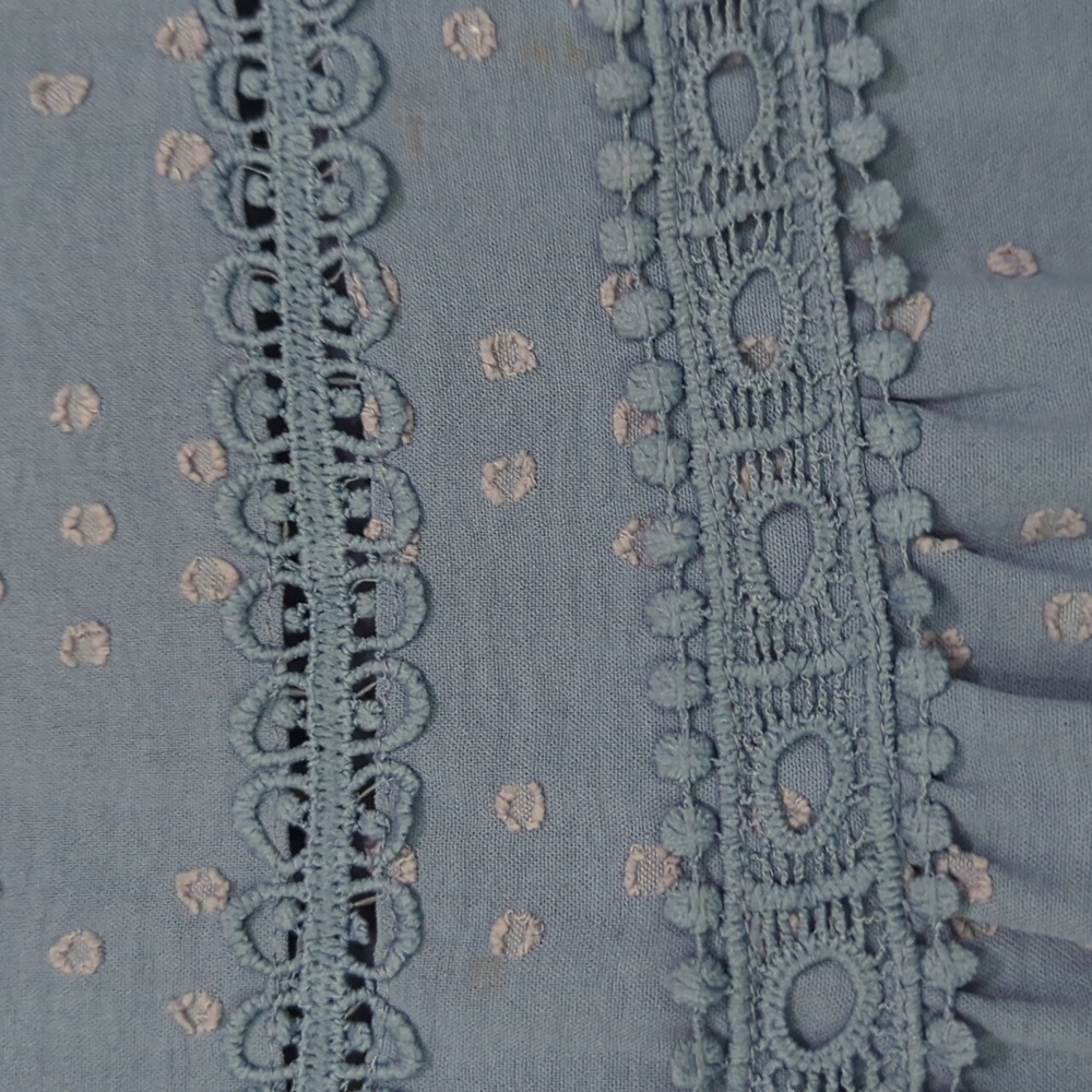 Blue Long-Sleeve Ruffle Blouse - Picture 3 of 6